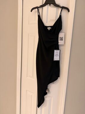 Black Asymmetrical Slip Dress with Draped Detail